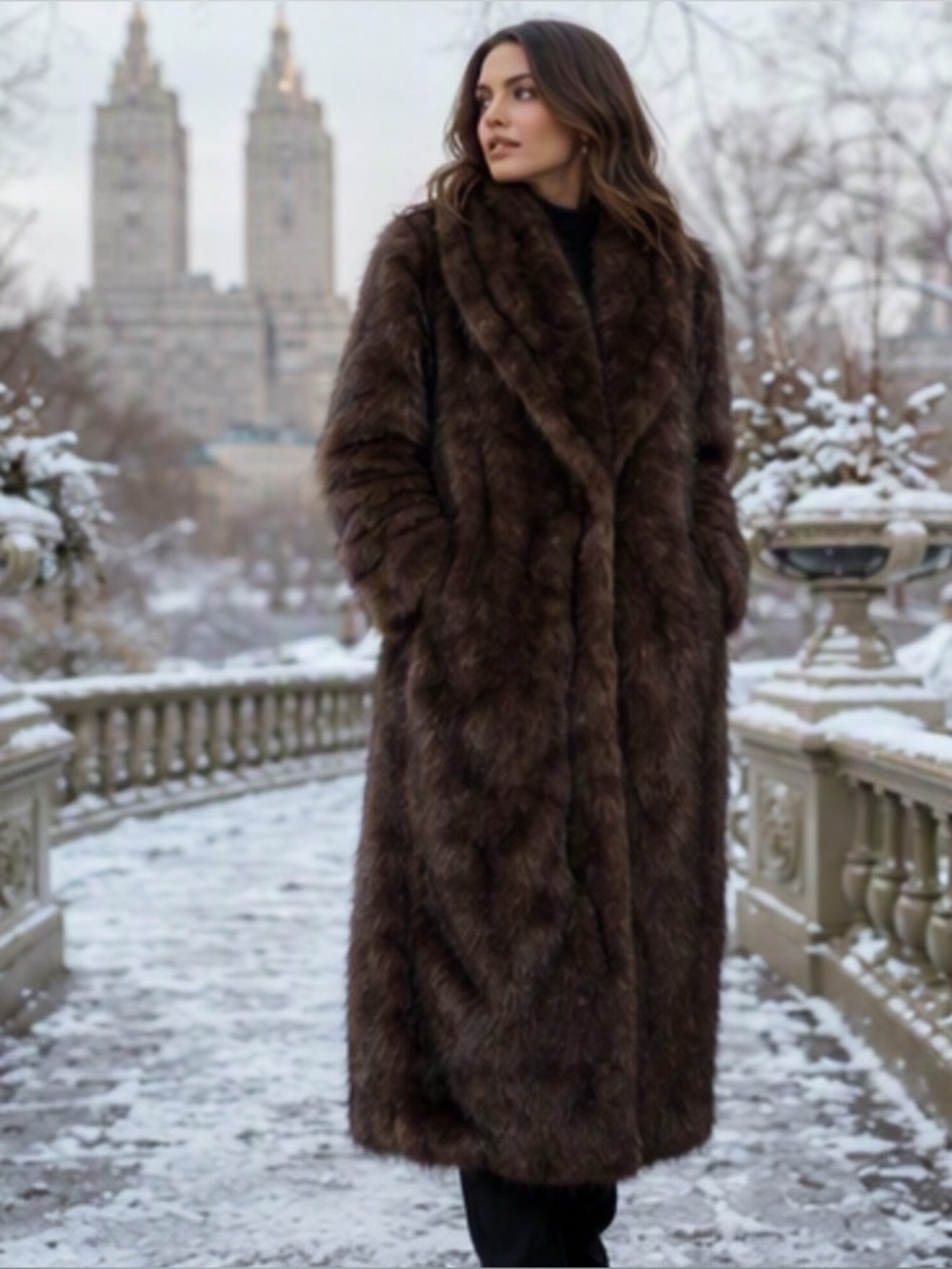 🎀🌷 Long Brown Luxurious Faux Fur Coat 🌷🎀 NWT
